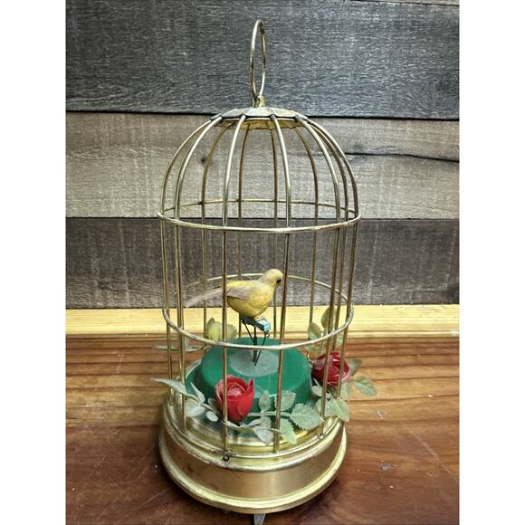 Vintage MCM Bird Cage Automation Music Box Yellow Bird Works - Picture 3 of 8